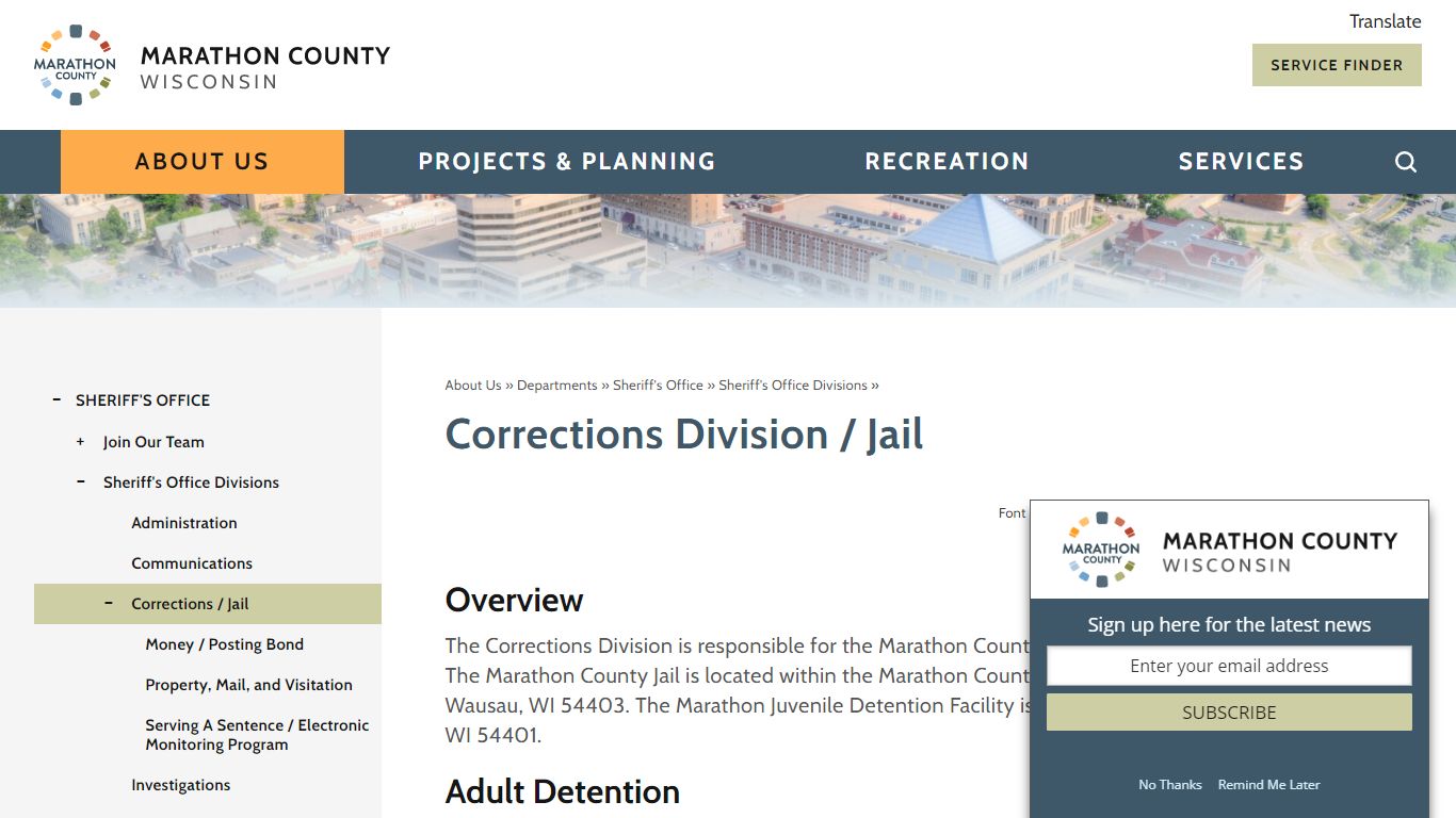 Corrections Division / Jail | Marathon County, WI