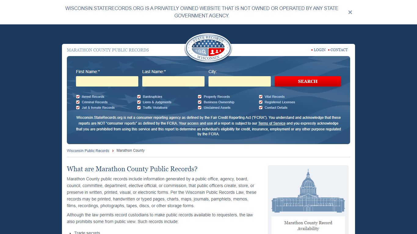 Marathon County Arrest, Court, and Public Records | StateRecords.org